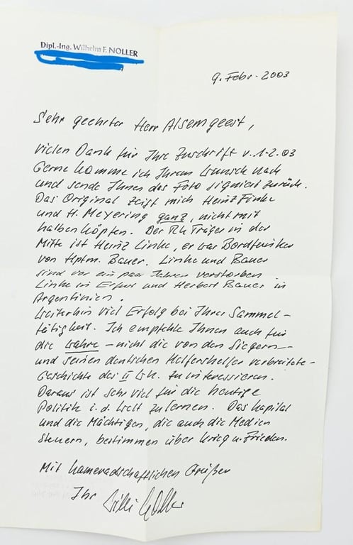 Signature of Luftwaffe KC Recipient 'Wilhelm Noller'