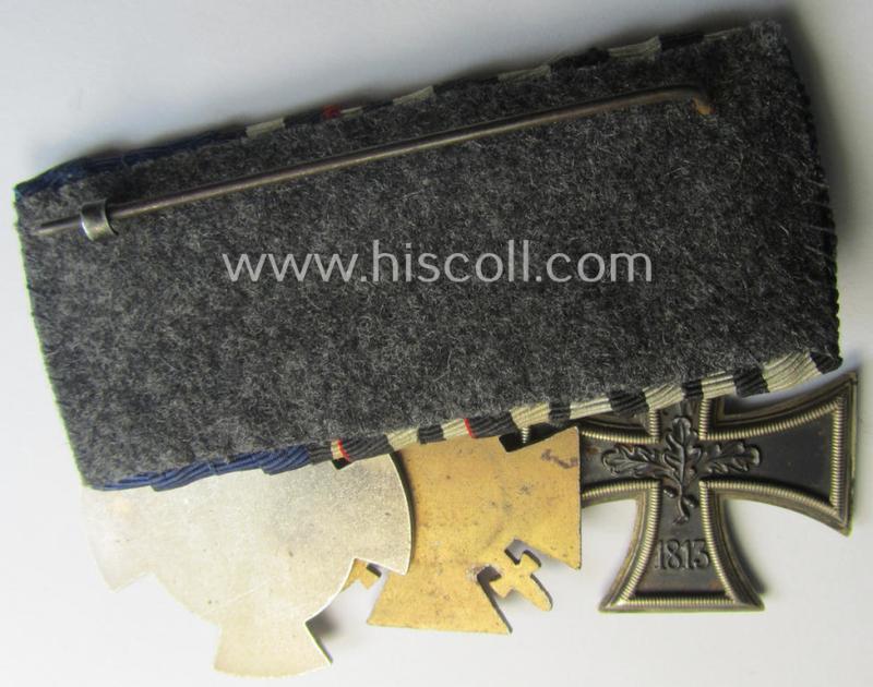 3-pieced 'WWI'- (ie. TR-) related medal-bar (ie. 'Ordenspange') resp. depicting a WWI-period: 'EK II.Kl.', a: 'FKK 1914-18' and a (very rarely seen!): 'Freie Stadt Danzig - Treudienst-Ehrenzeichen für 25 Jahre TD'