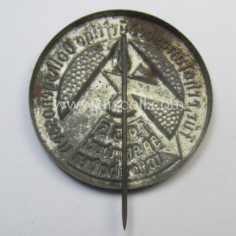 Commemorative - and fairly early-period! - greyish-silver-toned SA- (ie. 'Sturmabteilungen'-) related 'tinnie' entitled: 'Für erhohlungsbedürftige Volksgenossen - SA-Standarte Wiesbaden - 1935'