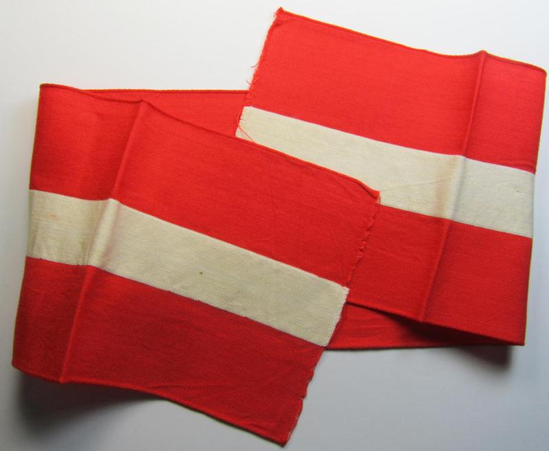 Superb - and nowadays scarcely found! - 'standard'- (ie. entirely woven) pattern, bright-red-coloured HJ- (ie. 'Hitlerjugend'-) related armband (ie. 'Armbinde') being a simply never worn- nor used example that comes without  an 'RzM'-etiket