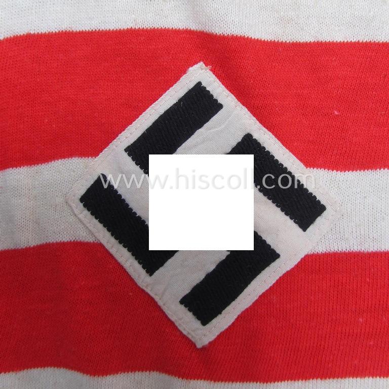 Attractive, 'standard-issue'-pattern, HJ o. DJ ('Hitlerjugend'/'Deutsches Jungvolk') linnen-based sportshirt (ie. 'Sporthemd') being a nicely preserved example that comes in a moderately used- (albeit still very nicely preserved condition)