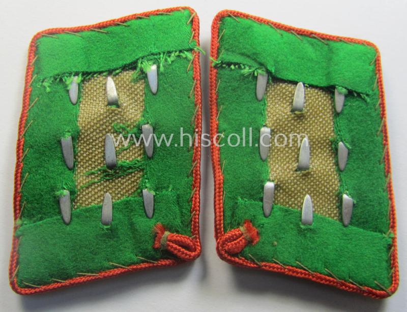 Pair of fully matching, bright-green-coloured- (and/or bright-red-piped-) WH (Luftwaffe) collar-patches (ie. 'Kragenspiegel') as was intended for usage by a: 'Soldat der LW-Felddivisionen'