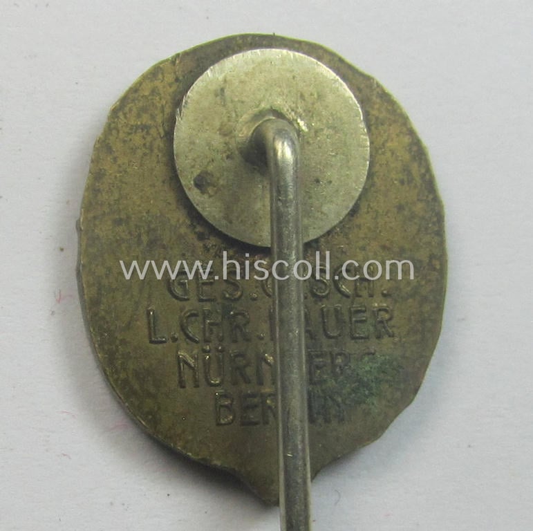 'Deutsches Reiterabzeichen der 3. Klasse (ie. 'in Bronze') being a maker- (ie. 'L.Chr. Lauer'-) marked example that comes together with its accompanying 'Halbminiatur'