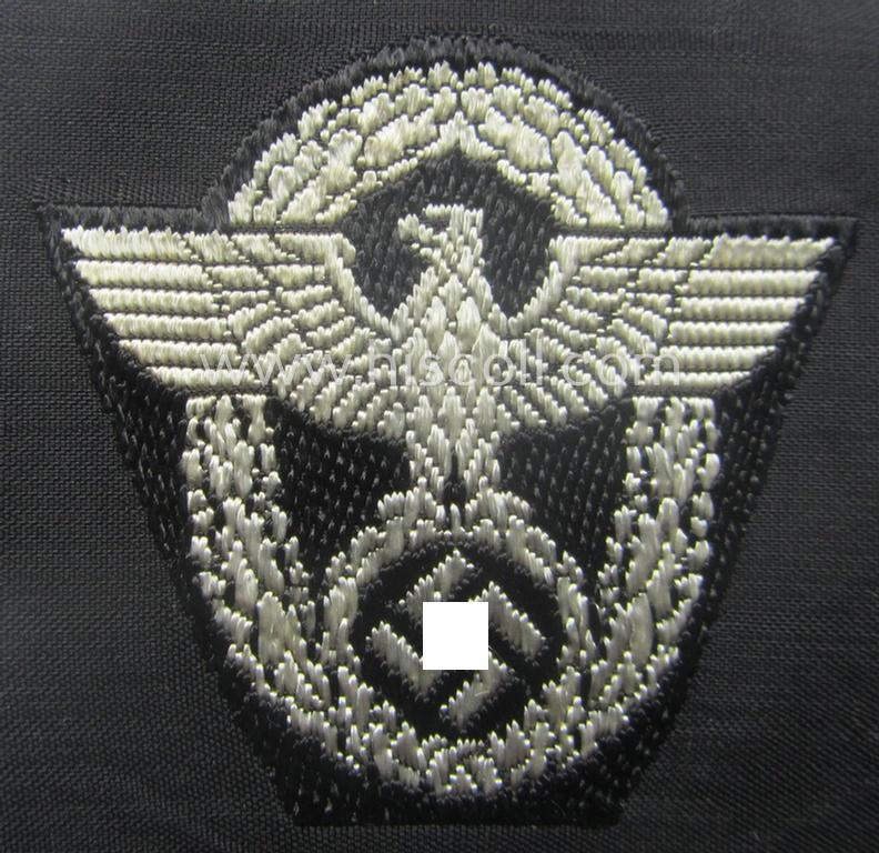 Police ie. 'Polizei'- (ie. 'SS-Polizei'-) 'BeVo'-woven, EM- (ie. NCO-) pattern cap-eagle (ie. 'Adler für Schiffchenmütze o. Einheitsfeldmütze der Polizei o. SS-Polizei')