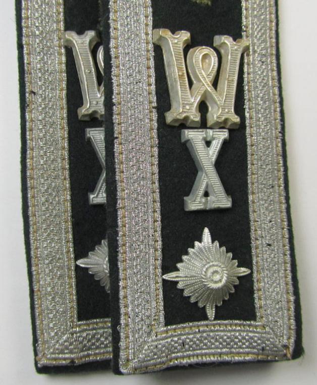 Fully matching pair of WH (Heeres), early- (ie. pre-) war-period, 'M36'-pattern (pointed-styled-), 'cyphered'- ie. generic-styled-, NCO-type shoulderstraps, as was intended for a: Feldwebel eines Wehrersatz-Dienstelle im Wehrkreis X'