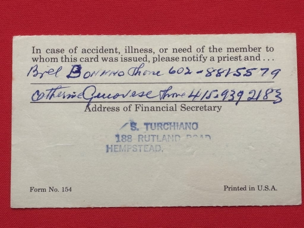 AUTHENTIC NEW YORK MAFIA BOSS JOSEPH BONANNO HAND SIGNED MEMBER CARD.