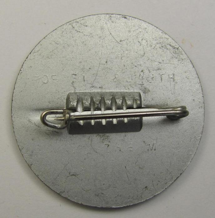 Commemorative silver-toned- and/or 'Leichtmetall'-based N.S.D.A.P.-related 'tinnie' being a (vaguely) maker- (ie. 'Förster & Barth'-) marked example showing the text: 'Kreistag 1938 N.S.D.A.P.'