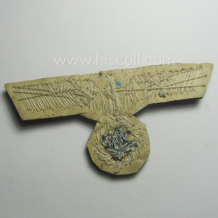 Attractive, WH (Heeres) officers'-pattern visor-cap-eagle (ie. 'Adler für Offiziers-Schirmmütze') being a neatly hand-embroidered example of the: 'Extra Qualität'
