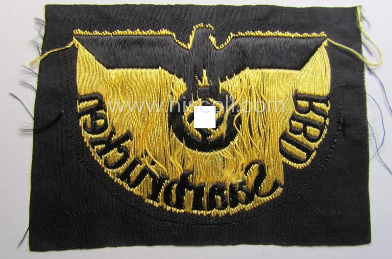 Neat, RB- ('Reichsbahn'-) related arm-eagle as executed in 'BeVo'-weave style as was intended for an official of the: 'Deutsche Reichsbahn' ie. the 'RBD Saarbrücken' (or: 'Reichsbahndirektion Saarbrücken')