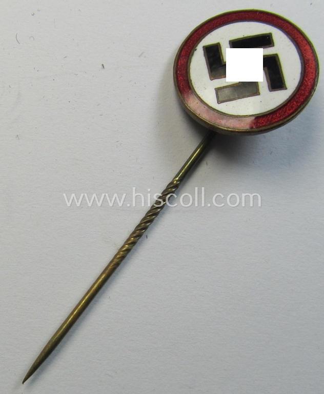 Superb - darker-red-coloured and very nicely preserved! - so-called: 'N.S.D.A.P.'-supporter-pin- ie. party-badge (or: 'Parteiabzeichen') being a smaller-sized specimen that it totally void of a makers'-designation