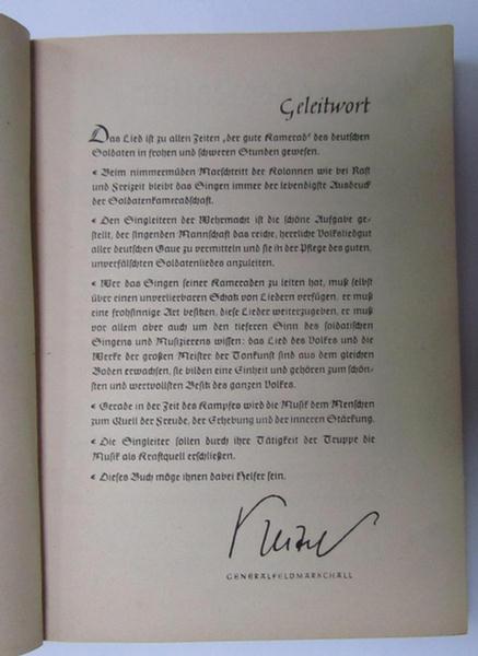 Neat - and never before encountered ie. surely unusual! - WH (Heeres) instruction-manual as specifically issued for: 'Singleiter' (vocalists) entitled: 'Handbuch für die Singleiter der Wehrmacht', dated ie. published in: '1940' - nice condition!