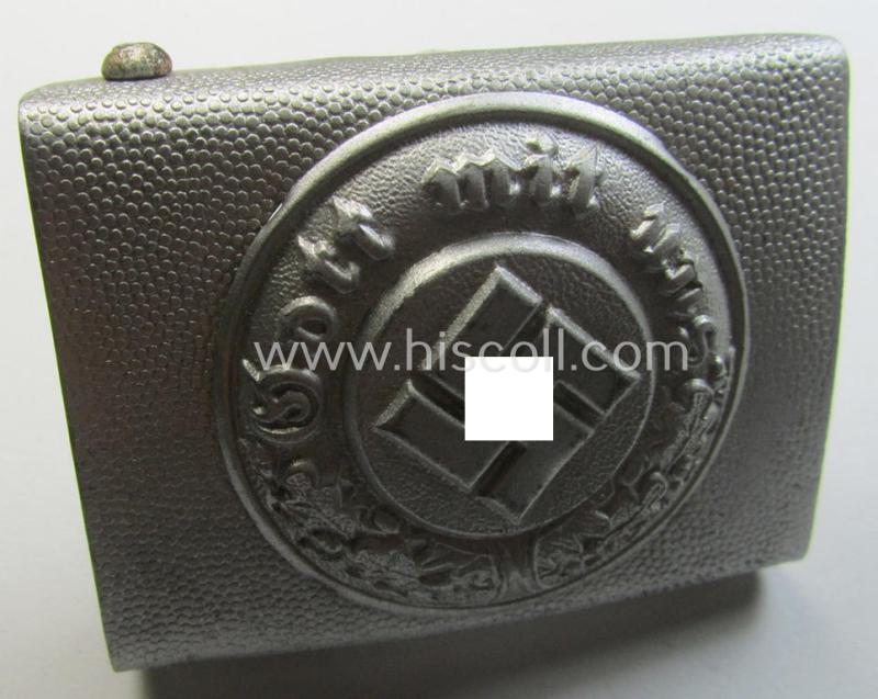 Police- (ie. 'Polizei') 'standard'-pattern, silver-toned- and zinc-based belt-buckle (ie. 'Koppelschloss für Mannschaften u. Uffz. der Polizei') being a non-maker-marked example