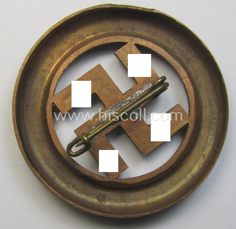 Superb - and actually scarcely seen! - N.S.D.A.P.-related 'Tagungs- o. Veranstaltungsabzeichen' (also referred to as: 'Gau München'-honorary-badge) being a non-maker-marked example showing the text: 'Und Ihr habt doch gesiegt - 1933!'