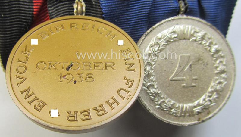 Attractive example of a two-pieced WH (Heeres o. KM) medal-bar (ie.: 'Doppelspange') resp. showing a: 'WH-DA 4. Stufe' (with firmly attached eagle-device!) and a Czech 'Anschluss'-medal
