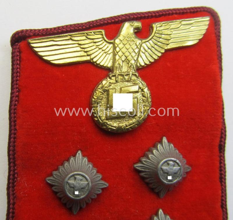 Attractive - albeit single! - N.S.D.A.P.-type collar-patch (ie. 'Kragenspiegel für pol. Leiter') as intended for usage by an: 'N.S.D.A.P.-Obergemeinschaftsleiter' at 'Gau'-level (and that comes in a just moderately used ie. worn-, condition)