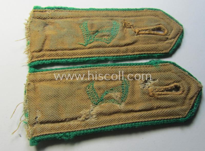 Attractive - and/or fully matching! - pair of (typical) early-period and neatly 'cyphered', so-called: 'Hitlerjugend' (HJ) 'Landjahr'-shoulderstraps as was intended for and used by a member with the rank of: 'Hitlerjunge'