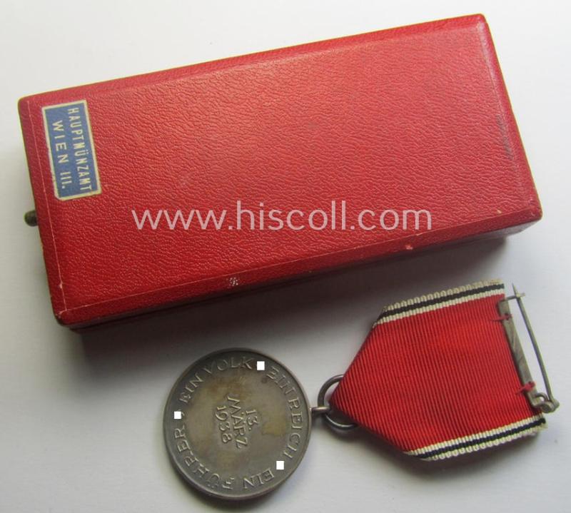 WH Austrian-occupation- (ie. 'Anschluss'-) medal: '13. März 1938' being a very attractive (and minimally tarnished) example that comes stored in its bright-red-coloured- and/or nicely maker-marked etui as issued