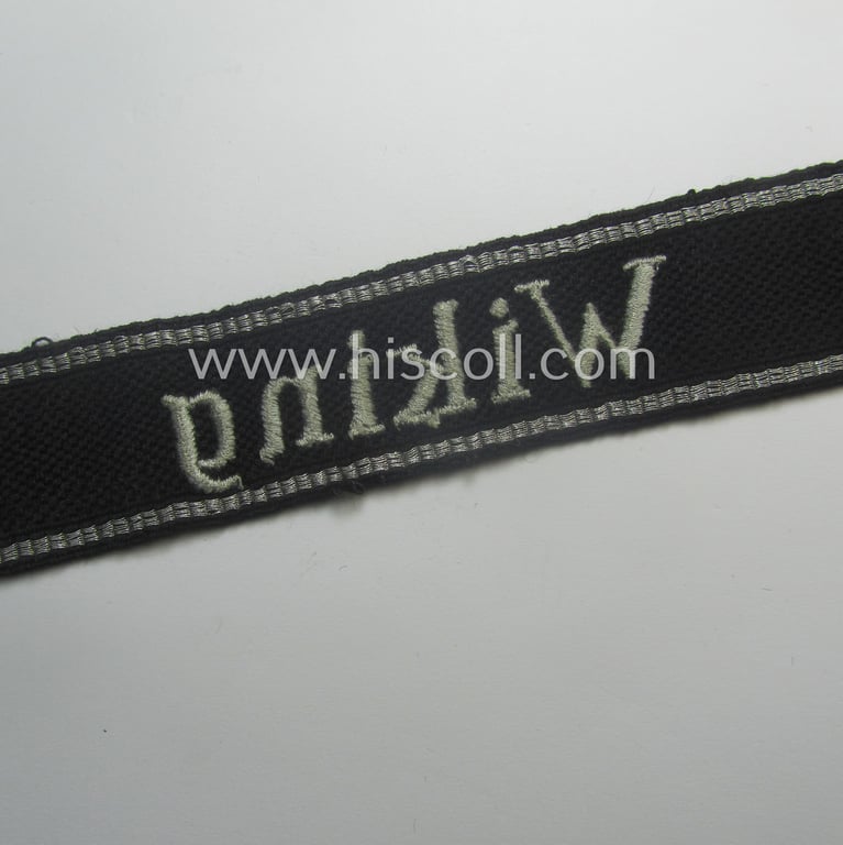 Moderately used- and/or worn Waffen-SS, 'RzM'-pattern, EM- (ie. NCO-) type cuff-title (ie. 'Ärmelstreifen') as was intended for a member of the: 5. SS-Panzer-Division "Wiking"