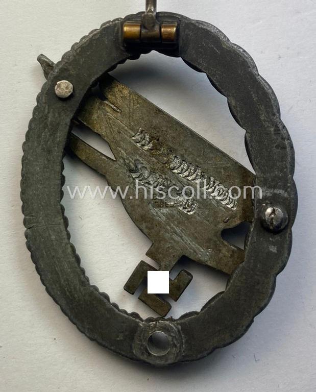 Interesting - albeit clearly incomplete and damaged - zinc- (ie. 'Feinzink'-) based version of a WH (Luftwaffe) 'Fallschirmschützen-Abzeichen' (being a maker-marked, 'Type A'-pattern example as was produced by the 'G.H. Osang'-company)
