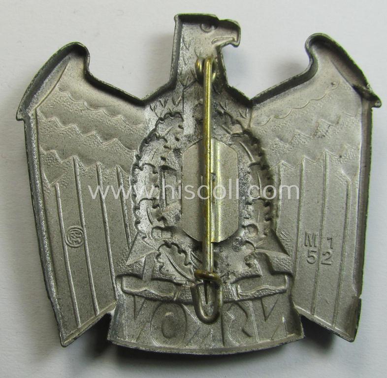 Attractive - and actually scarcely encountered! - metal-based cap-badge (ie. 'Mützenabzeichen') being a maker- (ie. 'RzM M1/52'-) marked example as was intended for usage by the: 'Nationalsozialistischer Kriegsopfer-Versorgung' (ie.: 'N.S.K.O....