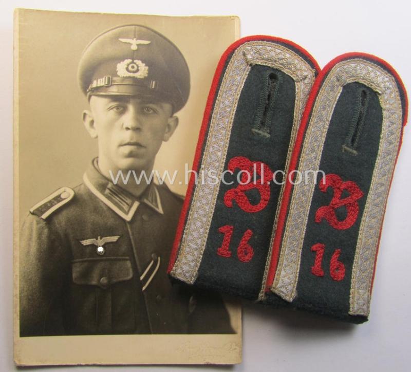 Attractive - and matching! - early- (ie. pre-) war-period WH (Heeres) 'M36'- (ie. 'M40'-) pattern 'cyphered' NCO-type shoulderstraps as intended for an: 'Uffz. u. Mitglied des Art.-Beo.-Abts. 16' that comes with a period photo