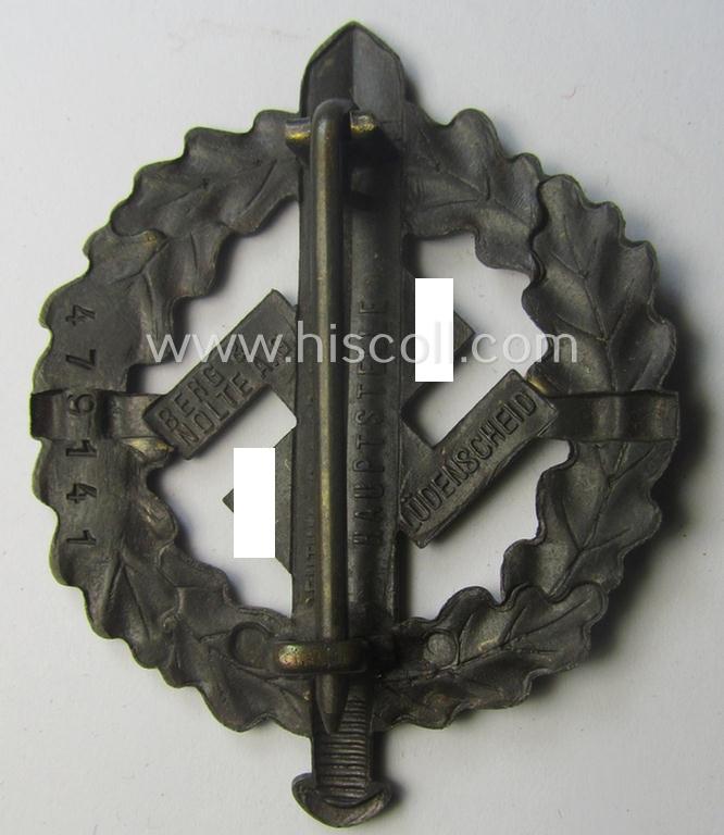 Darker-toned, 'SA-Sportabzeichen in Bronze' being a maker- (ie. 'Berg u. Nolte'-) marked example that shows the (unique) impressed bearers'-number: '479141'