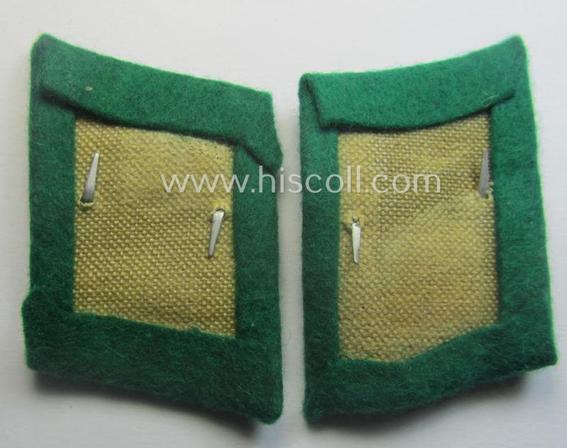 Fully matching, bright-green-coloured pair of WH (Luftwaffe) EM/NCO-pattern collar-patches (ie. 'Kragenspiegel') as was intended for usage by a: 'Soldat der LW-Felddivisionen'