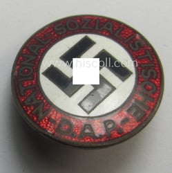 Neatly enamelled- (and bright-red-coloured!) 'variant-pattern', 'N.S.D.A.P.'-membership-pin- ie. party-badge...