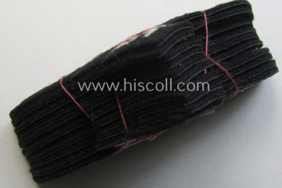 WH (Luftwaffe) cap-eagle (being a 'standard-issue'-pattern example that is executed onto a black-coloured background and that was as such intended for usage on the black-coloured work- ie. 'HG'-related side-caps ie. 'Schiffchen')