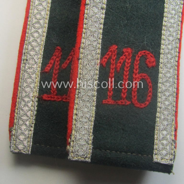 Pair of early-war-period, WH (Heeres) 'M40'-pattern, 'cyphered' NCO-type shoulderstraps as intended for an: 'Uffz. u. Mitglied des Artillerie-Rgts. 116' (part of the '5. Panzer-Div.')