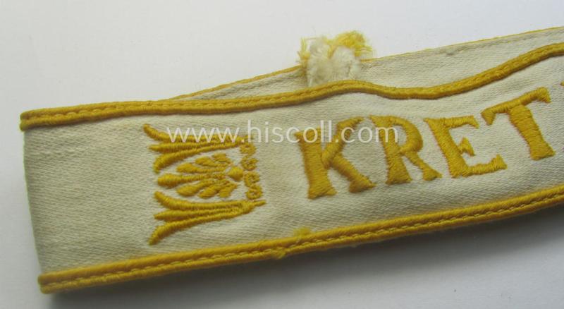 WH cuff-title (ie. 'Ärmelstreifen') entitled: 'Kreta' (being an example that comes in a clearly issued-, worn- and/or most certainly once tunic-attached, condition)