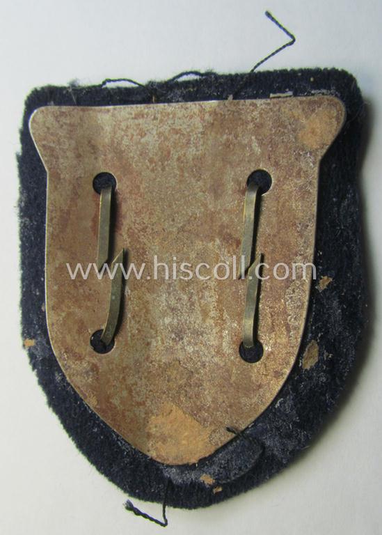 Very attractive - and actually scarcely encountered! - WH (Kriegsmarine)  'Kuban'-campaign-shield that comes mounted onto its original darker-blue-coloured- and/or woolen-based 'backing' as issued and/or used
