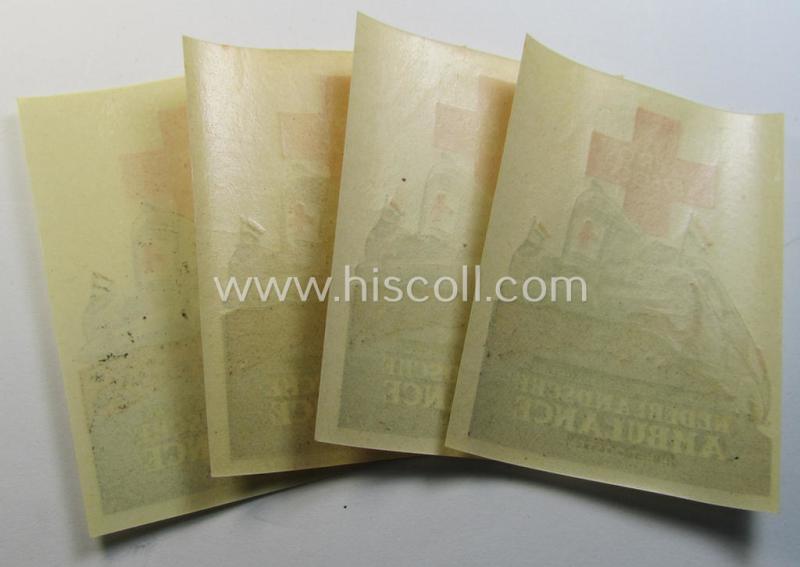 Neat - and actually not that easily found! - colourful, Dutch Waffen-SS volunteer-related propaganda- ie. collaboration-related 'sticker' ie. stamp entitled: 'Landgenooten steunt de Nederlandsche Ambulance in het Oosten'