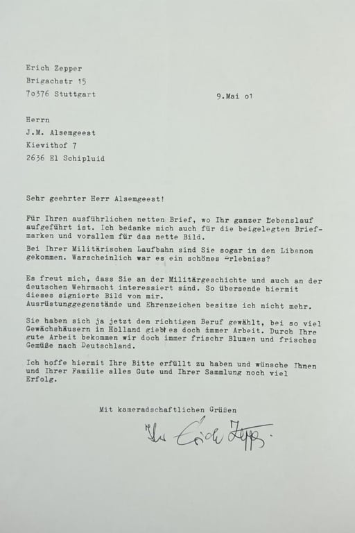 Signature of Waffen-SS KC Recipient 'Erich Zepper'