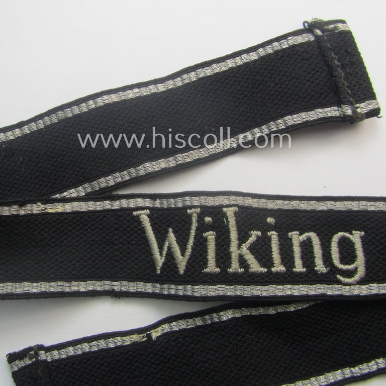 Moderately used- and/or worn Waffen-SS, 'RzM'-pattern, EM- (ie. NCO-) type cuff-title (ie. 'Ärmelstreifen') as was intended for a member of the: 5. SS-Panzer-Division "Wiking"
