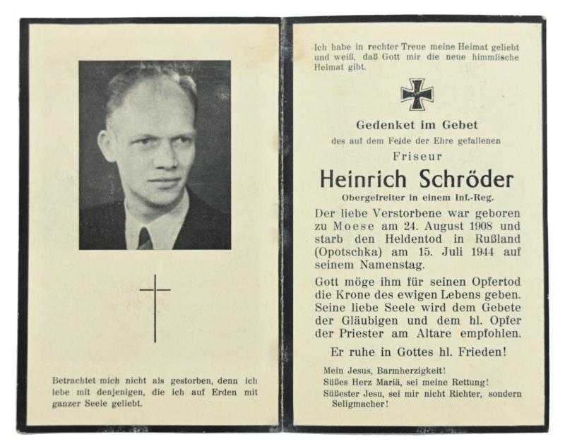 German WH Deathcard 'Heinrich Schroder'