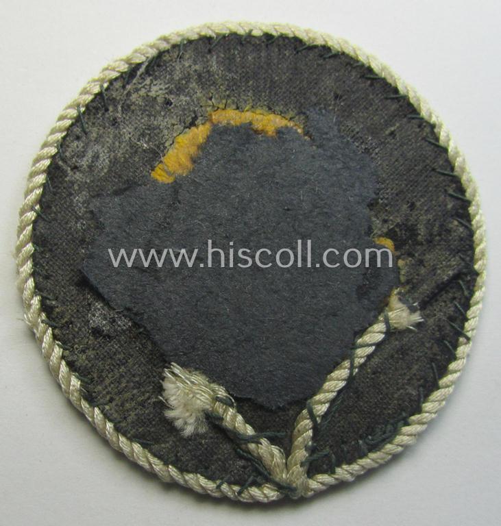 Truly used- and/or worn, WH (Heeres) hand-embroidered, trade- and/or special-career insignia (ie. 'Tätigkeitsabzeichen') as executed on a darker-green-coloured background as was intended for a: 'geprüfter Schirrmeister'