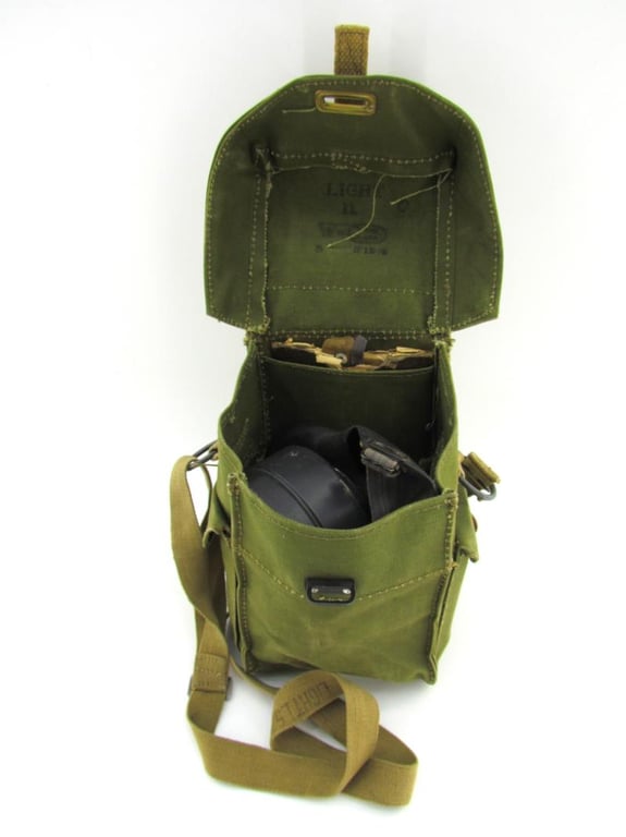 British WWII second model Gasmask Bag + Mask + contents 1943