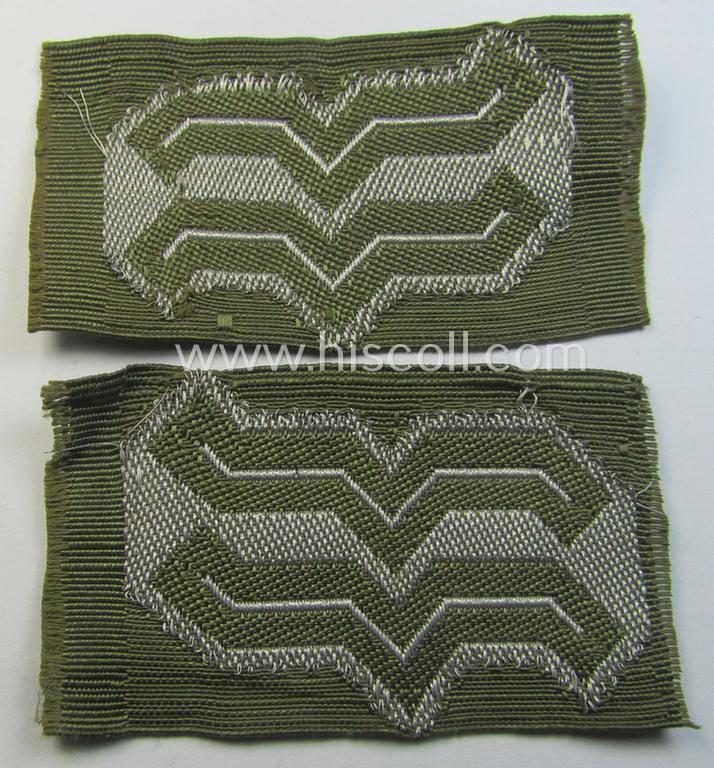 Attractive - fully matching and scarcely seen! - pair of an OT- (ie.: 'Organisation Todt'-) related greenish-brown-coloured, enlisted-mens'- (ie. NCO-) pattern collar-patches (ie. 'OT-Dienstgraden-Abzeichen') as intended for an: 'Oberfrontführe...