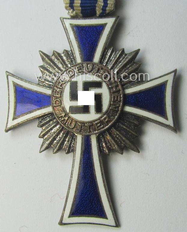 'Ehrenkreuz der deutschen Mutter - zweite Stufe' (or: silver-class mothers'-cross) that came mounted onto its long-sized ribbon and that came stored in its period pouch by the (unusual!) maker: 'Gebr. Gloerfeld K.G. - Lüdenscheid'