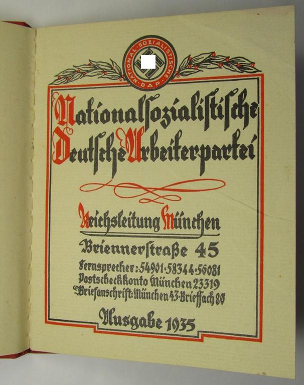 Pre-war-period- (ie. 1939-dated) so-called: N.S.D.A.P.-related membership-booklet (ie. 'Partei Personal-Ausweis') as was issued (in 1939) to the: 'N.S.D.A.P.-Mitglied' named: Walther Idel, born in 1881
