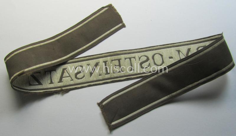 Superb - and rarely encountered! - example of the HJ/BDM- ('Hitlerjugend' ie. 'Bund Deutscher Mädel'-) cuff-title (ie. 'Ärmelstreifen') entitled: 'BDM-Osteinsatz' being an example as executed in the neat 'BeVo'-weave pattern