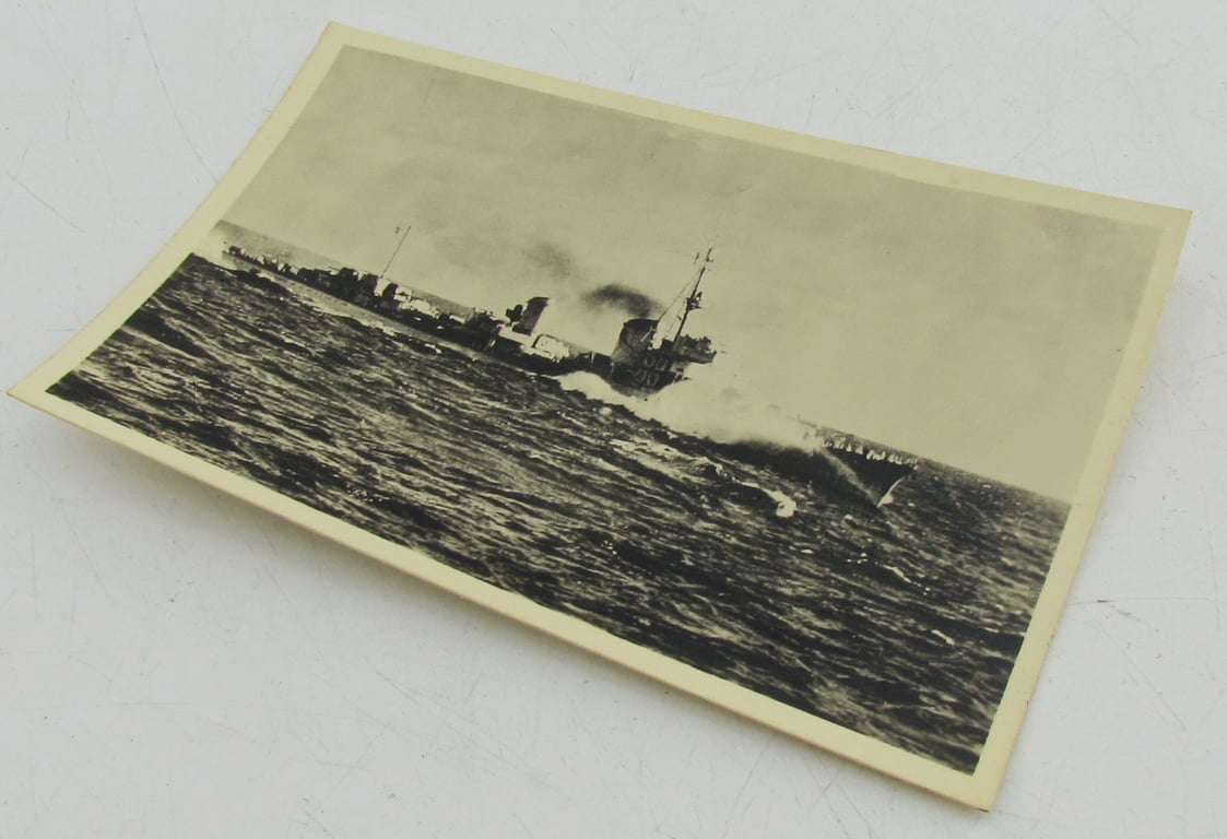 Postcard of a Kriegsmarine destroyer in the North Sea