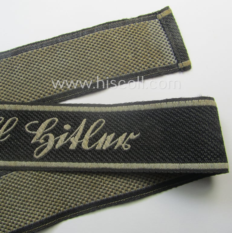 Superb - and just minimally worn and/or tunic-removed! - Waffen-SS 1943/44-pattern cuff-title (ie. 'Ärmelstreifen') in typical 'BeVo'-weave-pattern as was intended for a member within the: 1. SS-Panzer-Division "Leibstandarte-SS Adolf Hitler"