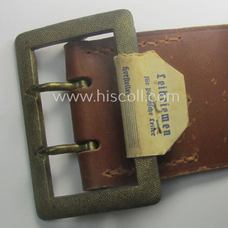 'Virtually mint- ie. unissued', N.S.D.A.P.- (ie. 'politichen Leiter'-) related brown-coloured- and/or genuine leather-based officers'-type-belt (ie. 'Leibriemen- o. Zweidornschnalle für politichen Leiter') that retains its period 'RzM'-etiket