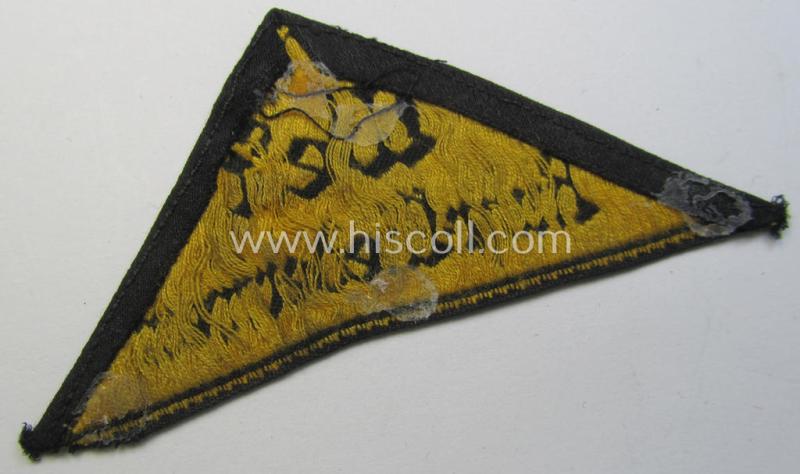 'HJ' ('Hitlerjugend') district-triangle (ie. 'Gebietsdreieck') entitled: 'West Ruhr-Niederrhein' (being a just moderately used- and worn example that misses its 'RzM'-etiket)