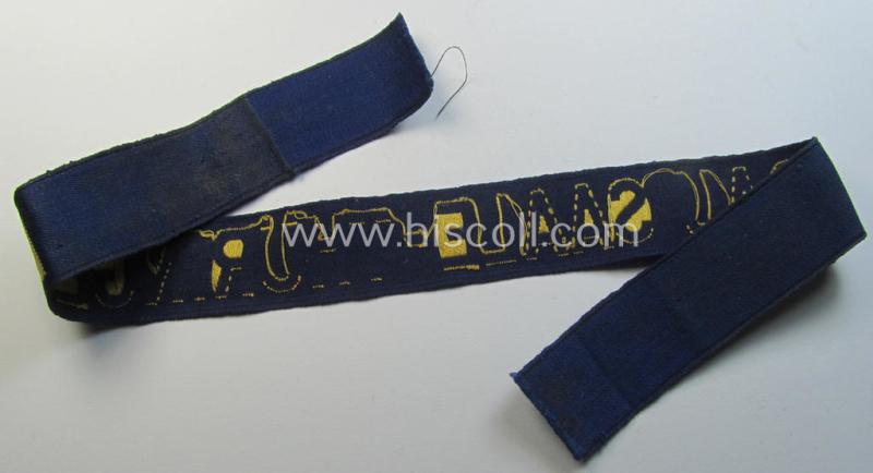 Attractive, bluish-coloured- and typical linnen-based 'Der Stahlhelmbund' (ie. 'Der Stahlhelm' - Bund der Frontsoldaten (or: Sta)' cuff-title (ie. 'Ärmelstreifen') entitled: 'Gau Saale-Thüringen'