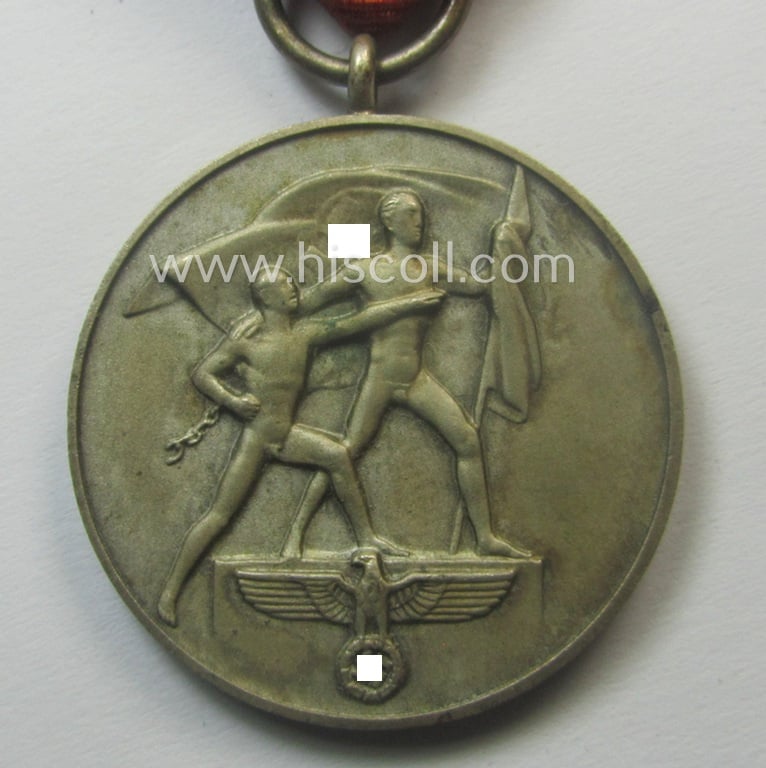 WH Austrian-occupation- (ie. 'Anschluss'-) medal: '13. März 1938' that came with its single-pieced ribbon-bar as issued and/or recently found