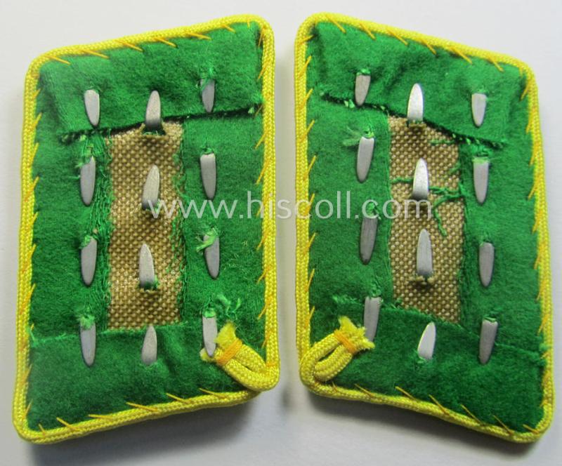 Pair of fully matching, bright-green-coloured- (and/or bright-yellow-piped-) WH (Luftwaffe) collar-patches (ie. 'Kragenspiegel') as was intended for usage by a: 'Soldat der LW-Felddivisionen'