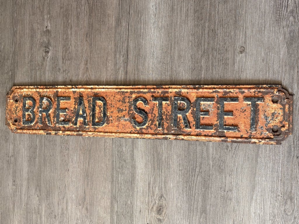 Fabulous Rare Original English Cast Iron City of London Street Sign Bread Street.